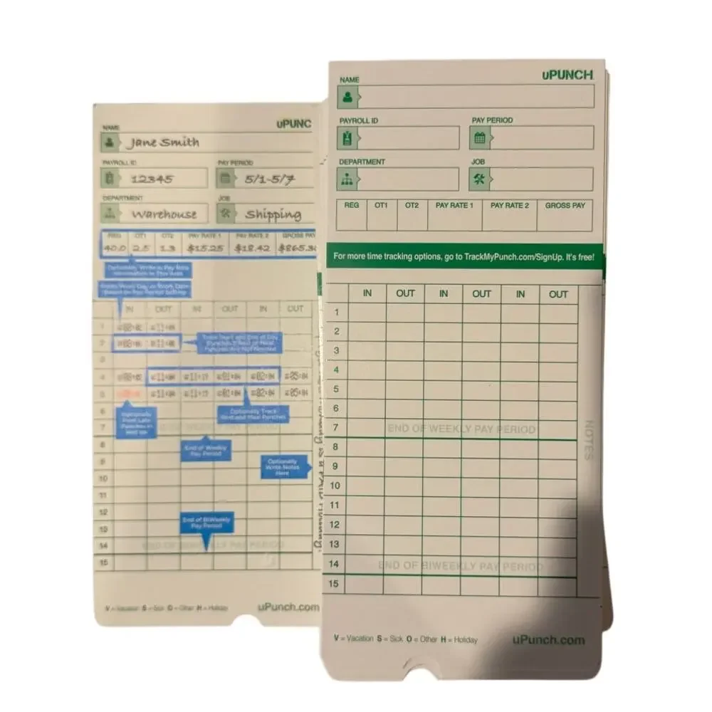 Upunch Auto Align Time Cards 100 Double Sided Top Loading HNTCG1100 HN3000 New